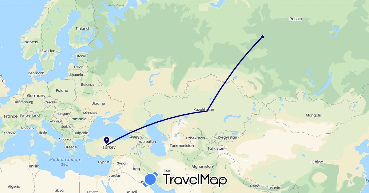 TravelMap itinerary: driving in Kazakhstan, Russia, Turkey (Asia, Europe)